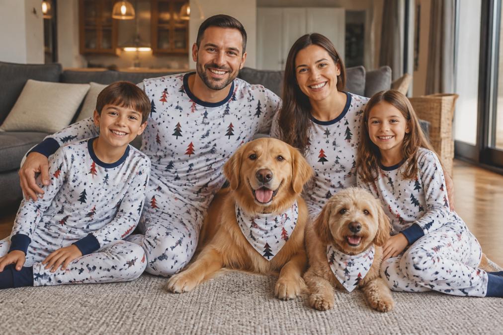 Cute Matching Family Pajamas with Dog Bandanas