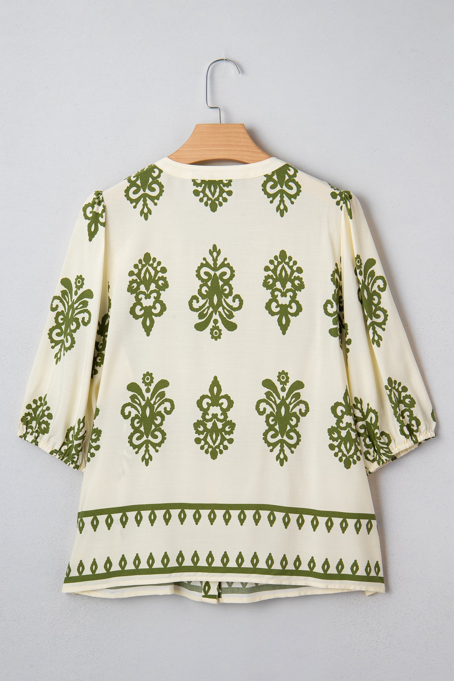 Boho Abstract Tie V-Neck Puff Sleeve Shirt
