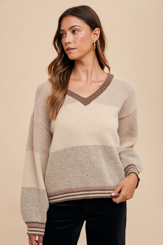 Color Block Sweater Top: Mocha