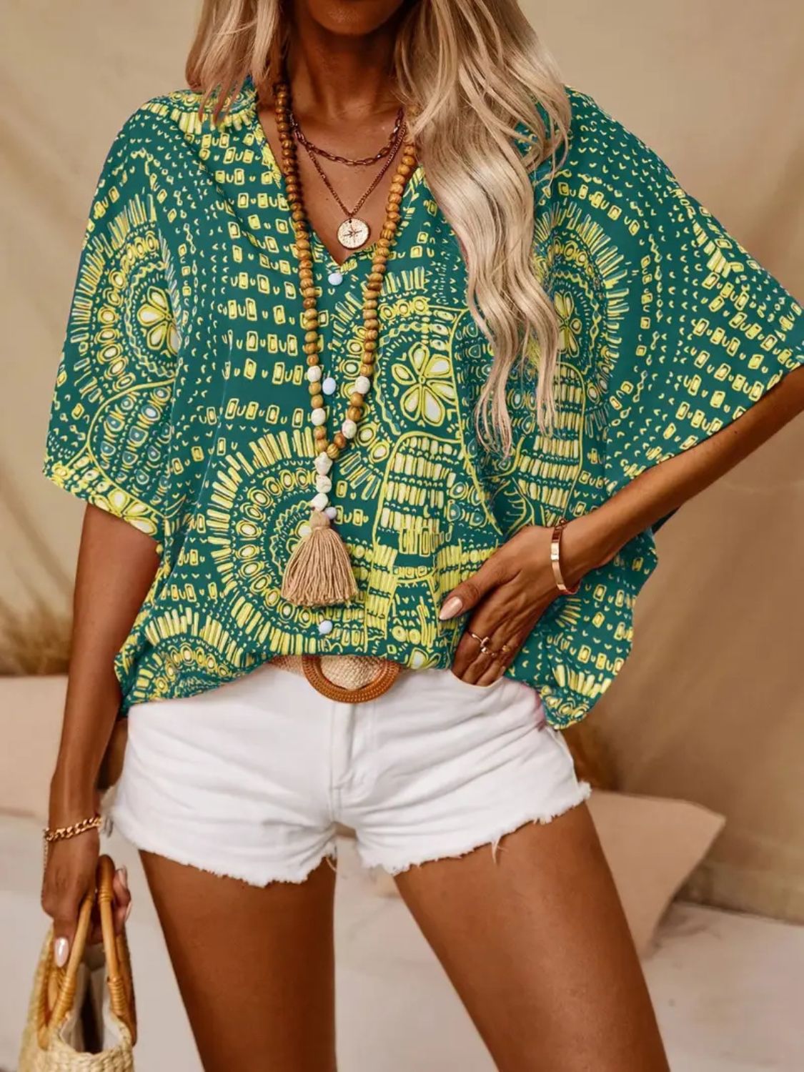 Printed V-Neck Half Sleeve Top