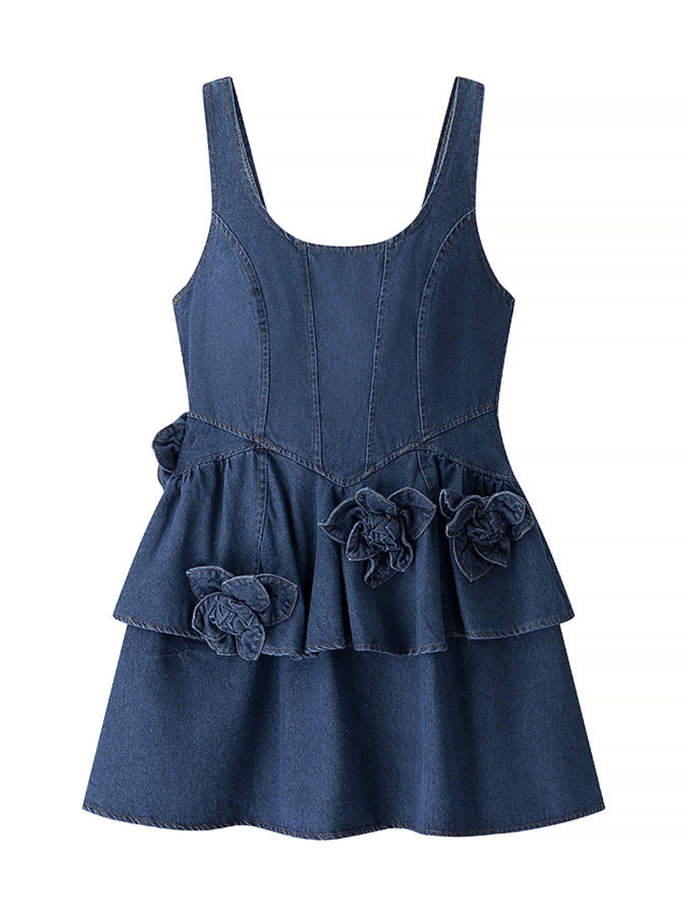 Floral Ruffle Layered Denim Dress