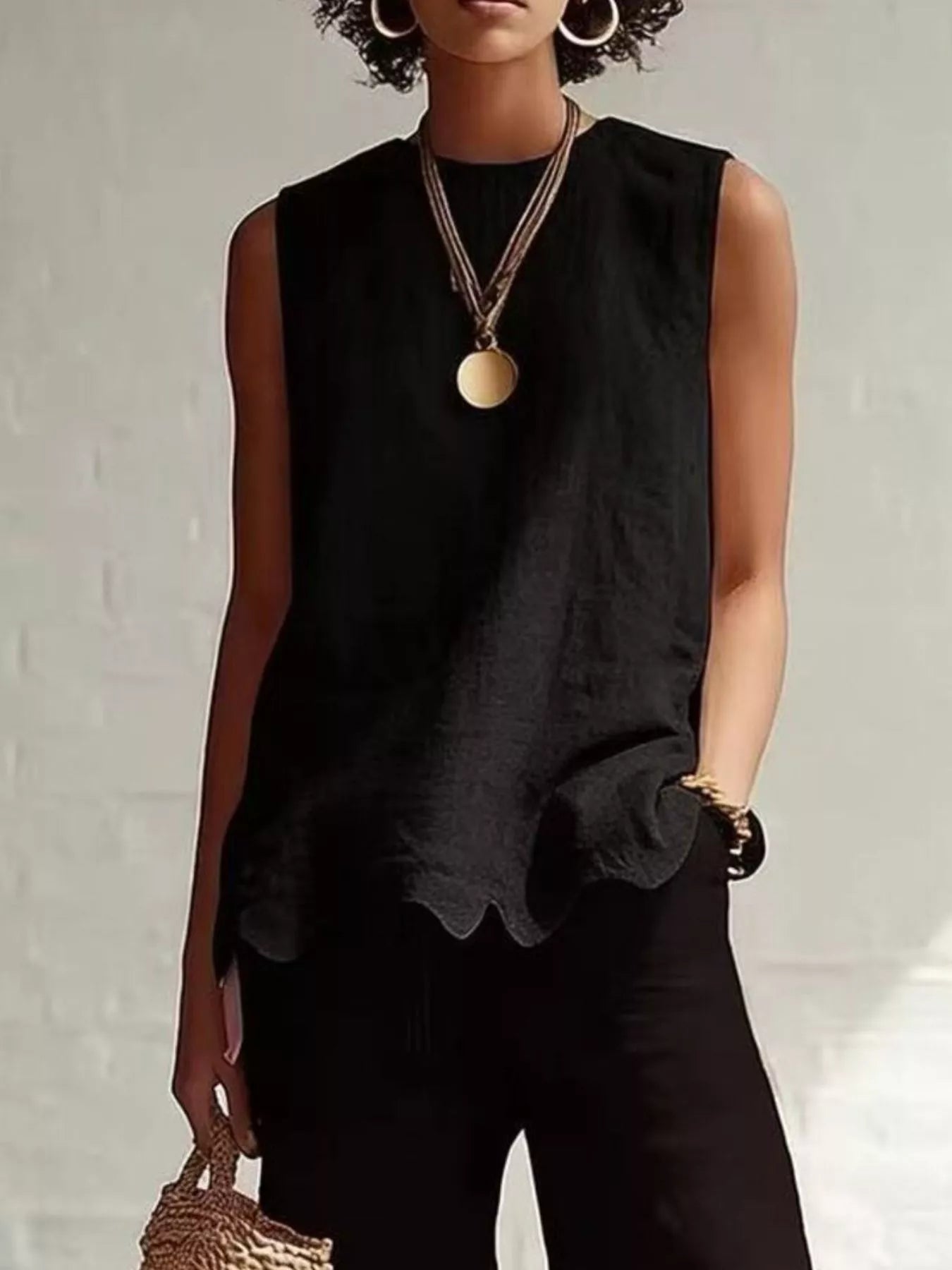 Full Size Scalloped Hem Sleeveless Tank Top Plus Size