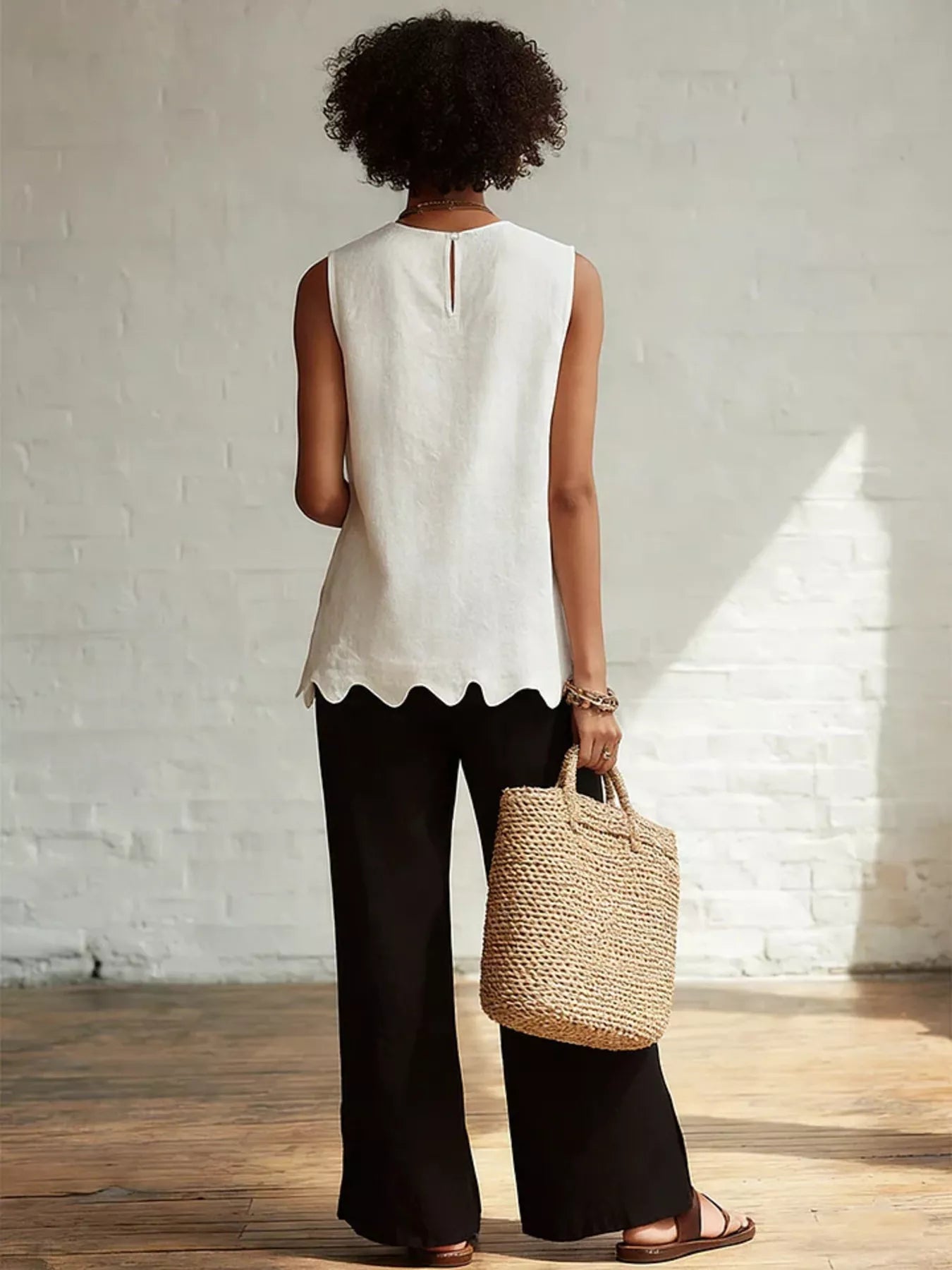 Full Size Scalloped Hem Sleeveless Tank Top Plus Size