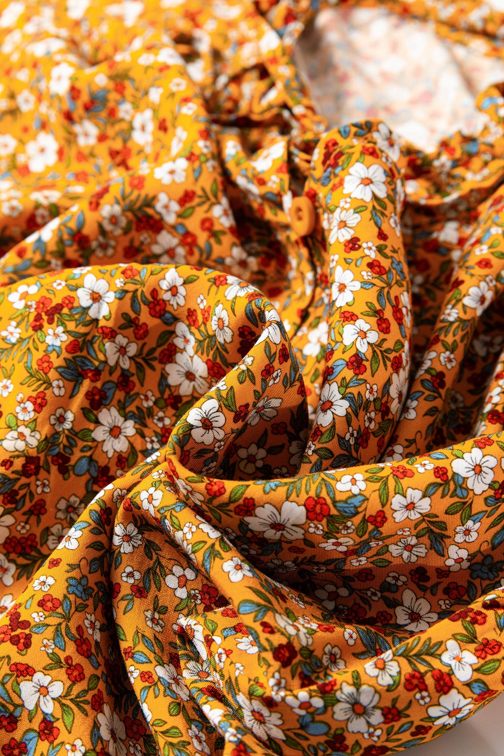 Orange Boho Floral Ruffled Bubble Sleeve V Neck Fall Blouse