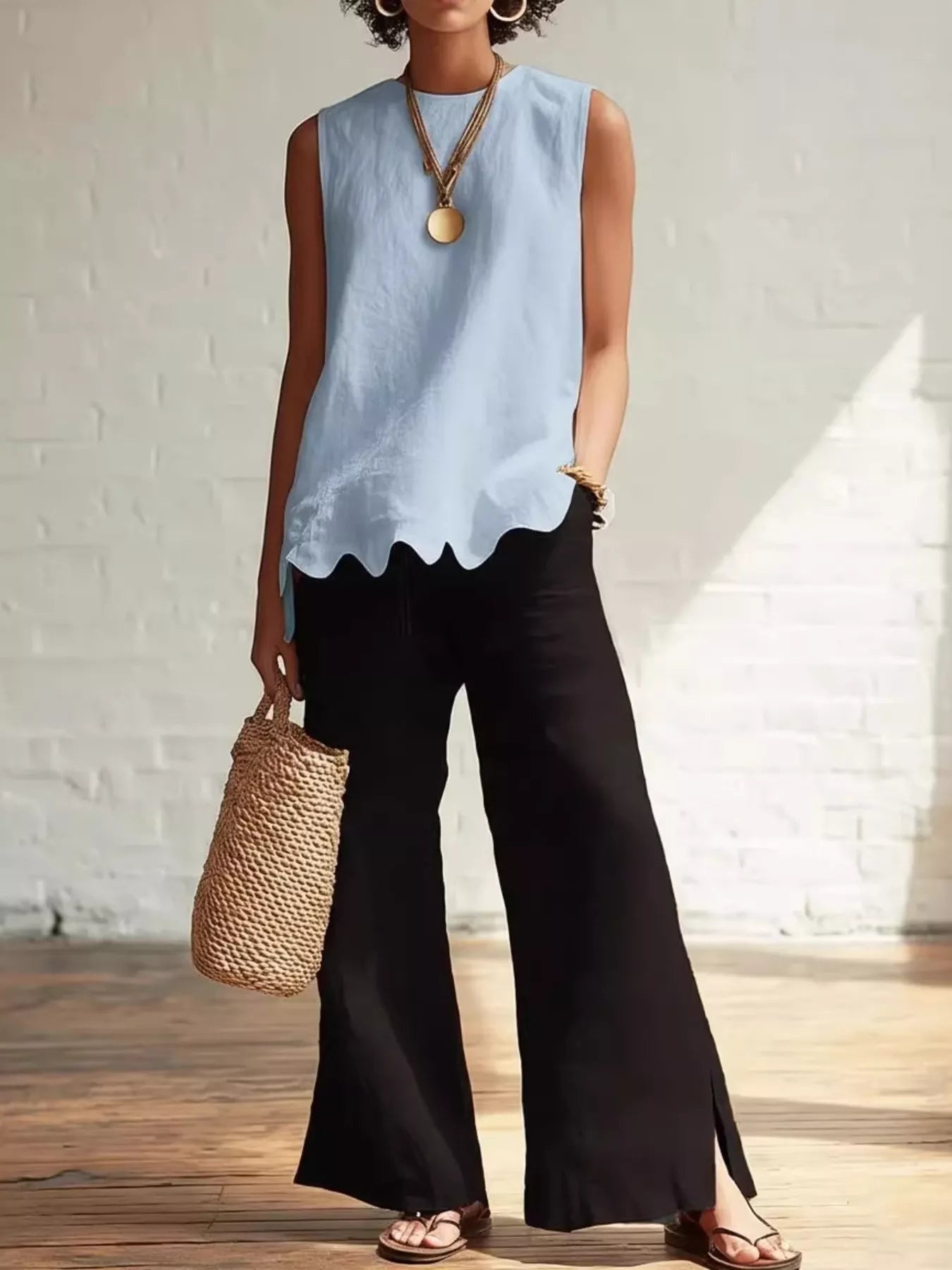 Full Size Scalloped Hem Sleeveless Tank Top Plus Size