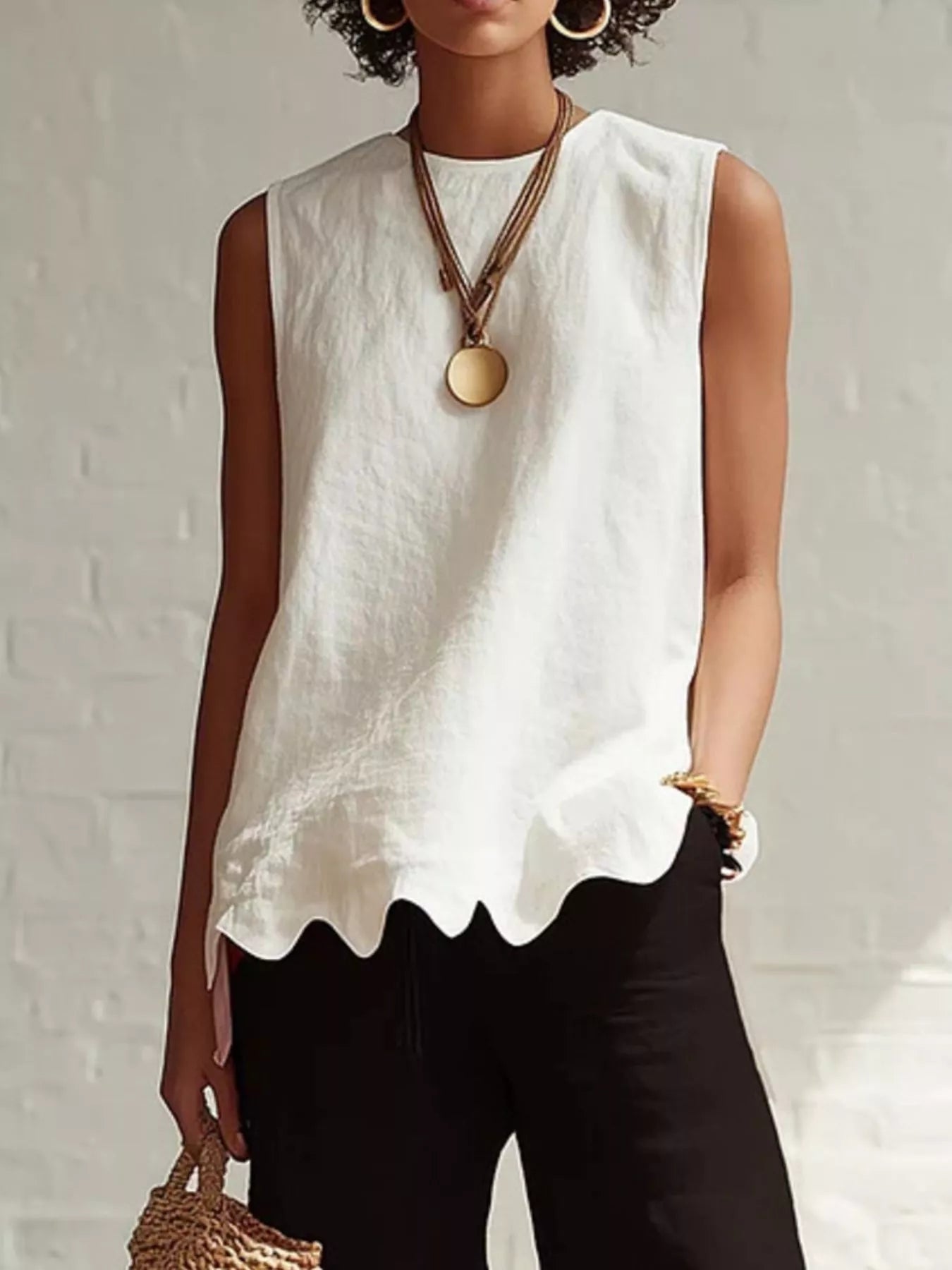 Full Size Scalloped Hem Sleeveless Tank Top Plus Size