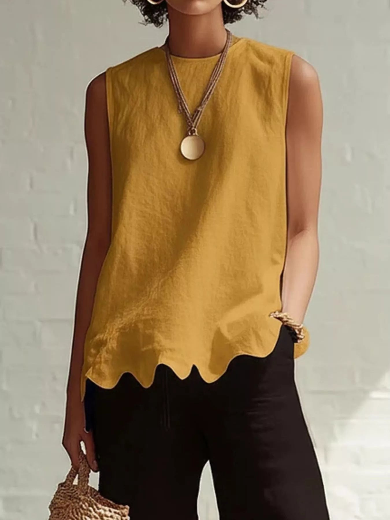 Full Size Scalloped Hem Sleeveless Tank Top Plus Size