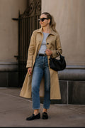 Solid Long Sleeve Trench Coat Woman Lined