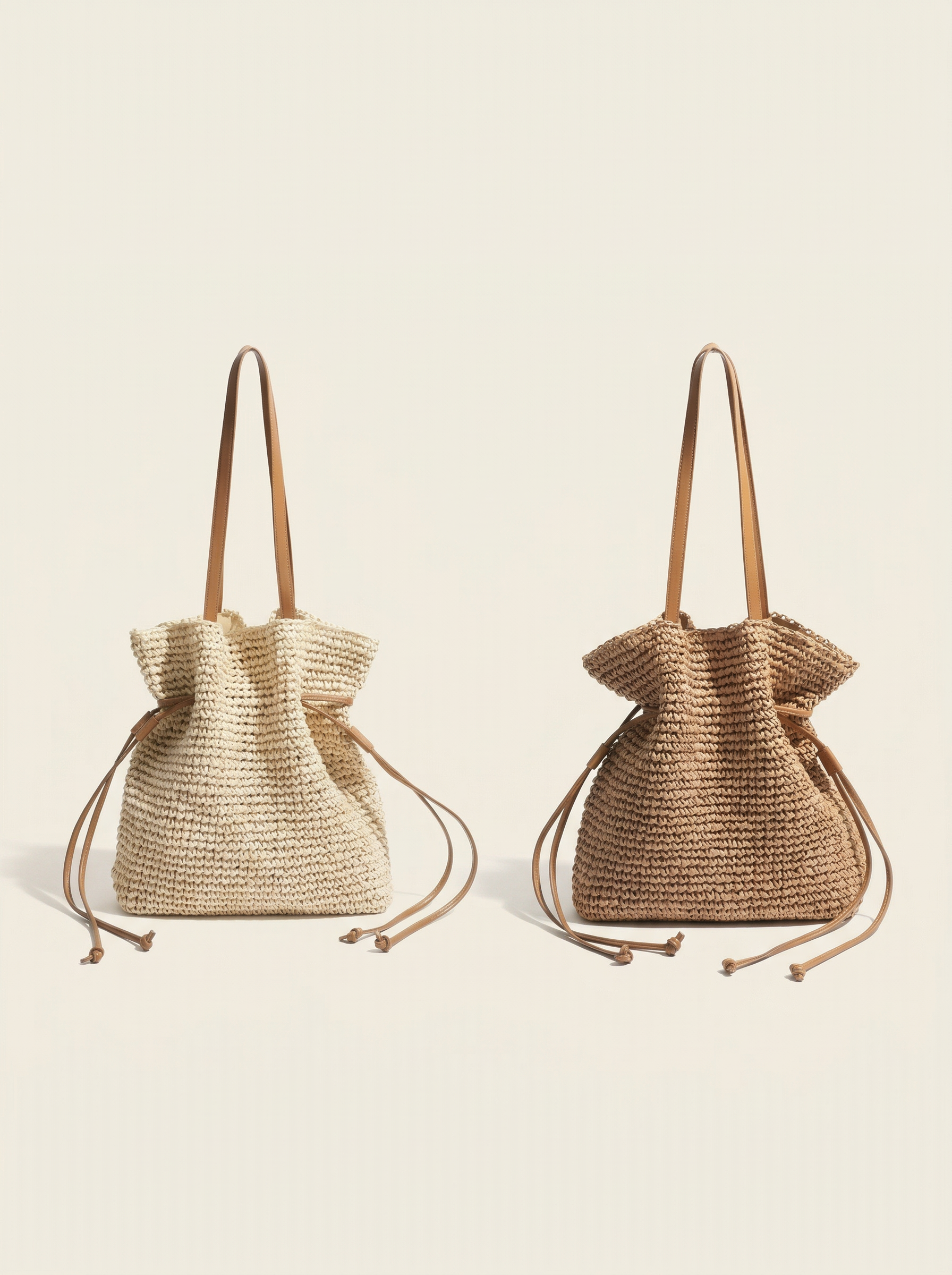 Artisanal Hand-Crocheted Straw Bucket Bag