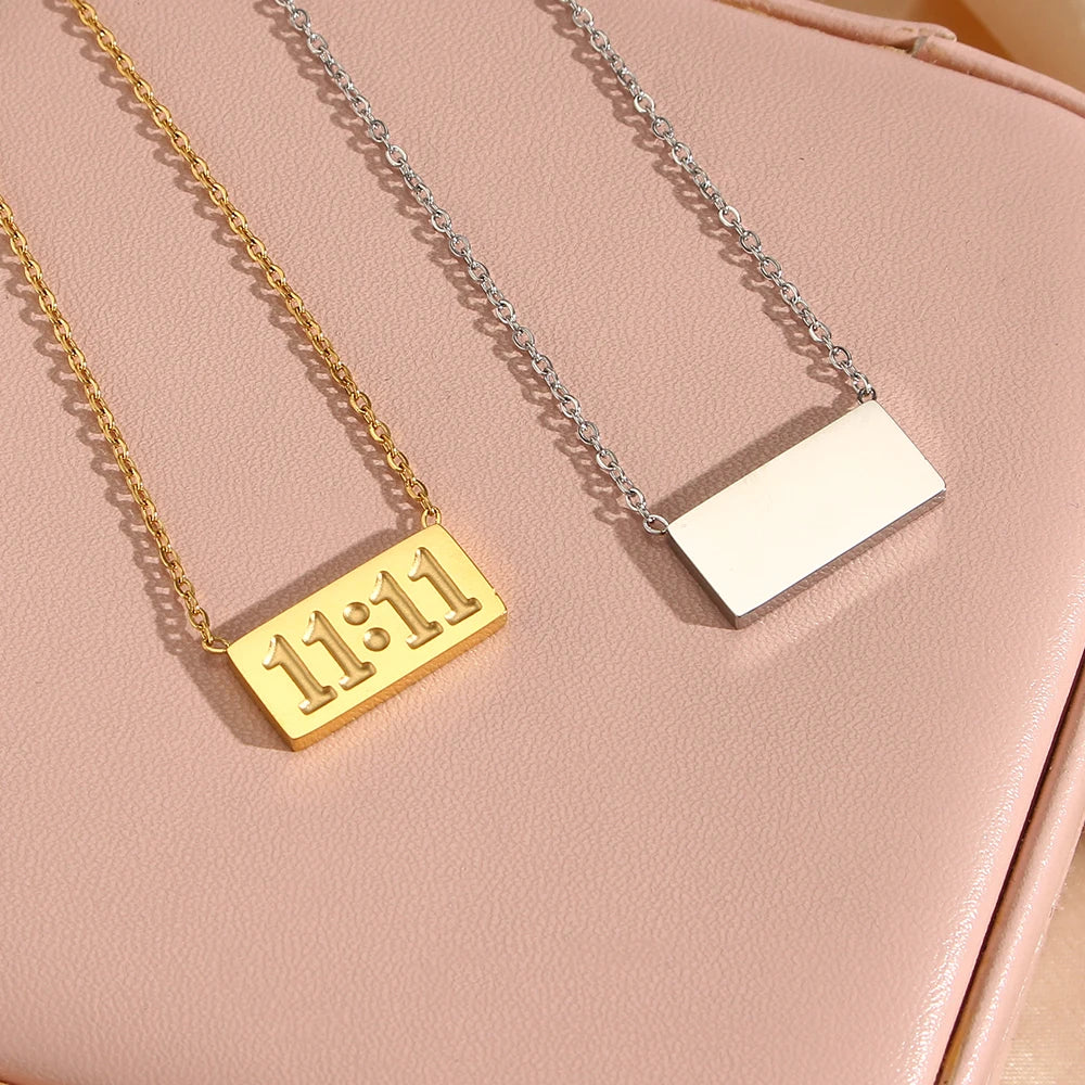 11:11 Make a wish Square Pendant Necklace for Woman Stainless Steel Gold Silver Color Necklace