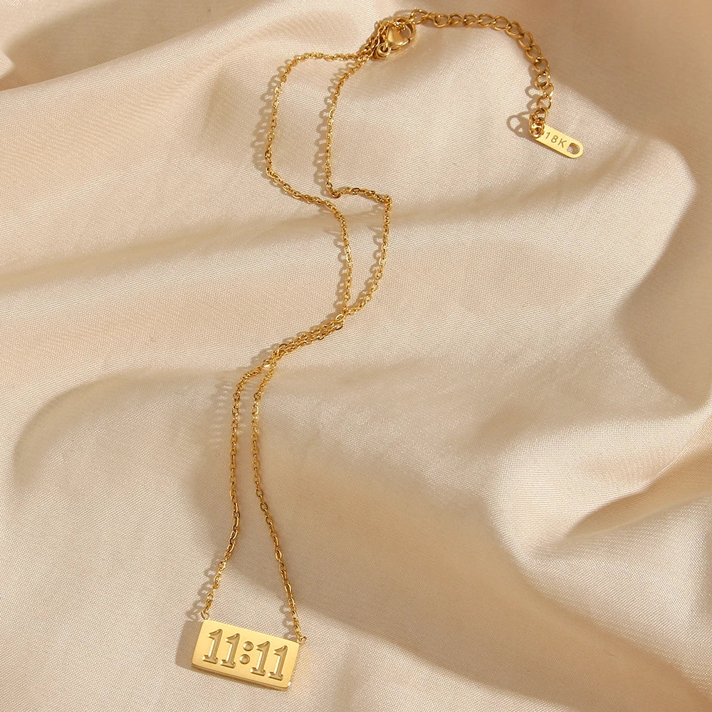 11:11 Make a wish Square Pendant Necklace for Woman Stainless Steel Gold Silver Color Necklace
