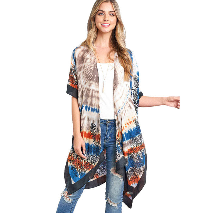 Tie Dye Boho Printed Cover Up Kimono Poncho