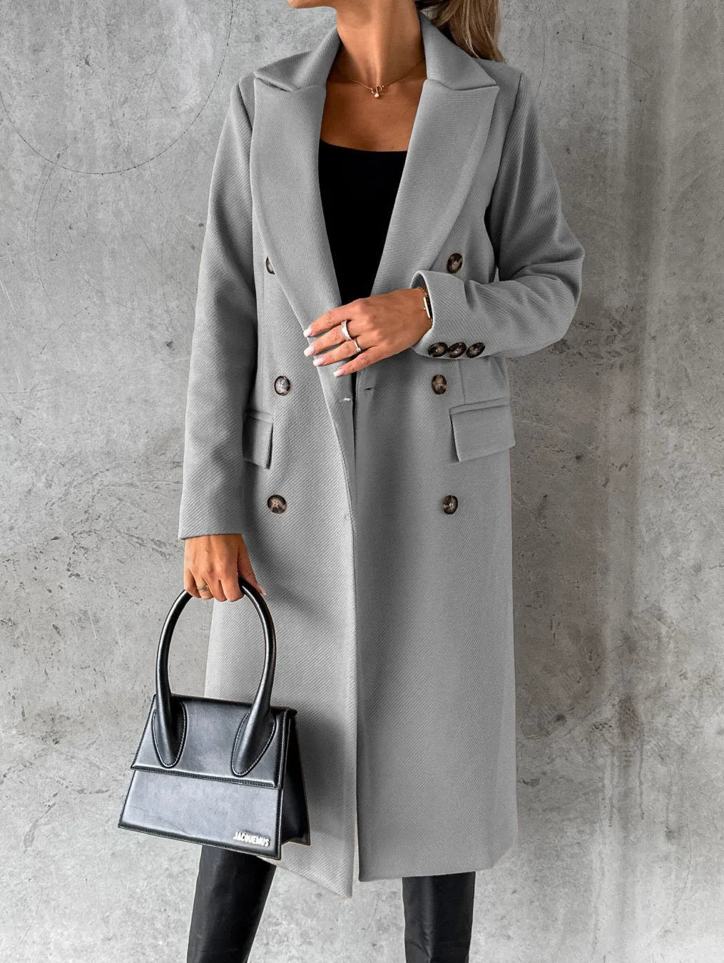 Women Wool Coats Long Jacket Double Breasted Turn Down Collar Woolen Overcoat Autumn Winter Vintage Office Lady Outerwear
