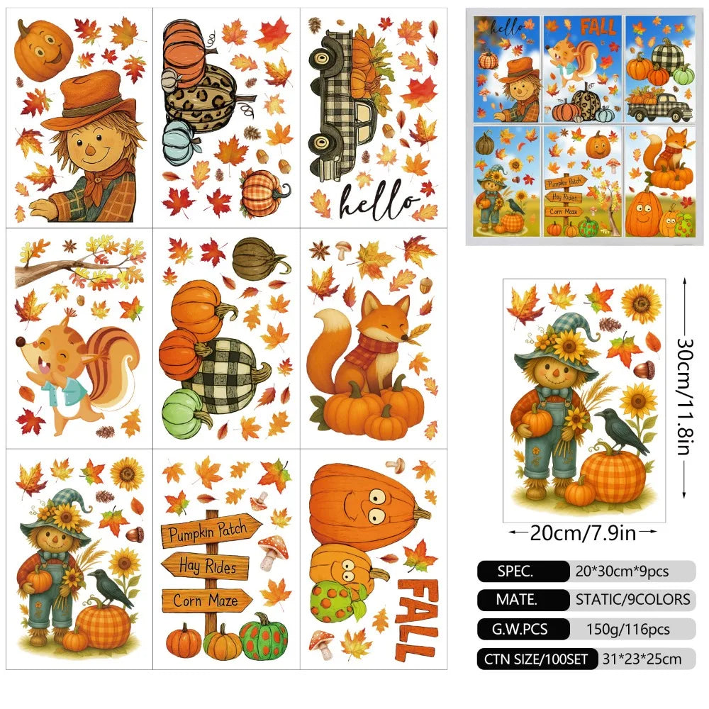 Fall Window Clings Autumn Reusable Thanksgiving Decor