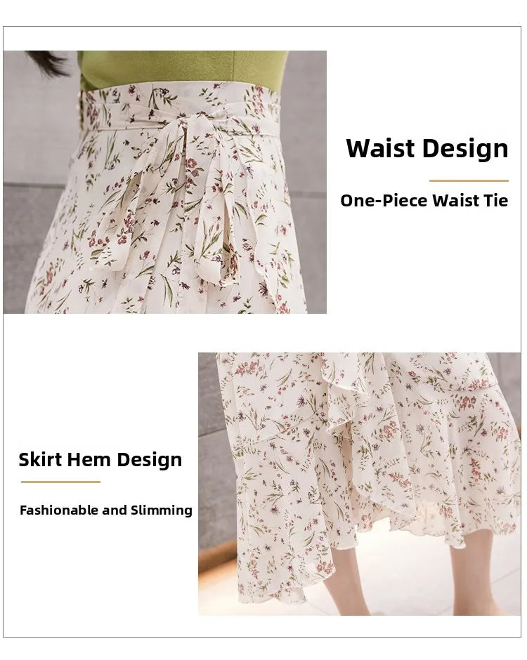 Summer Beach Skirt for Women Floral Print Gown