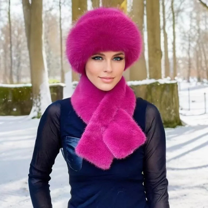 Faux Fur Bucket Hat & Scarf Set – Plush Winter Matching Set for Women