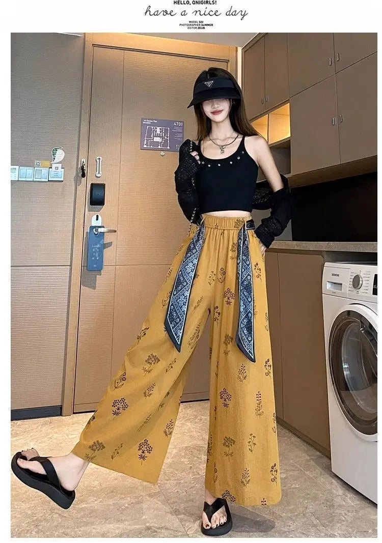 Women's Retro Comfortable Pants Printed Thin Office Lady Fashion New Arrival Trendy Breathable