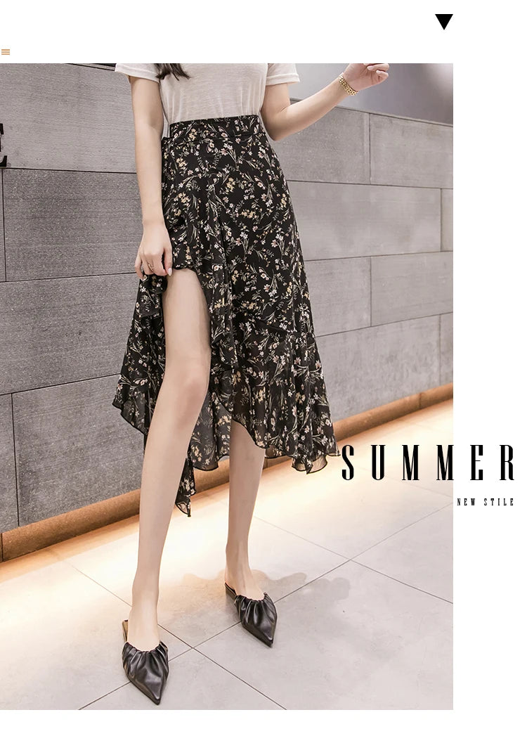 Summer Beach Skirt for Women Floral Print Gown