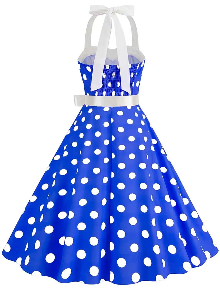 Women's Vintage Polka Dot Party Dress with Belt – 50s/60s Retro Charm