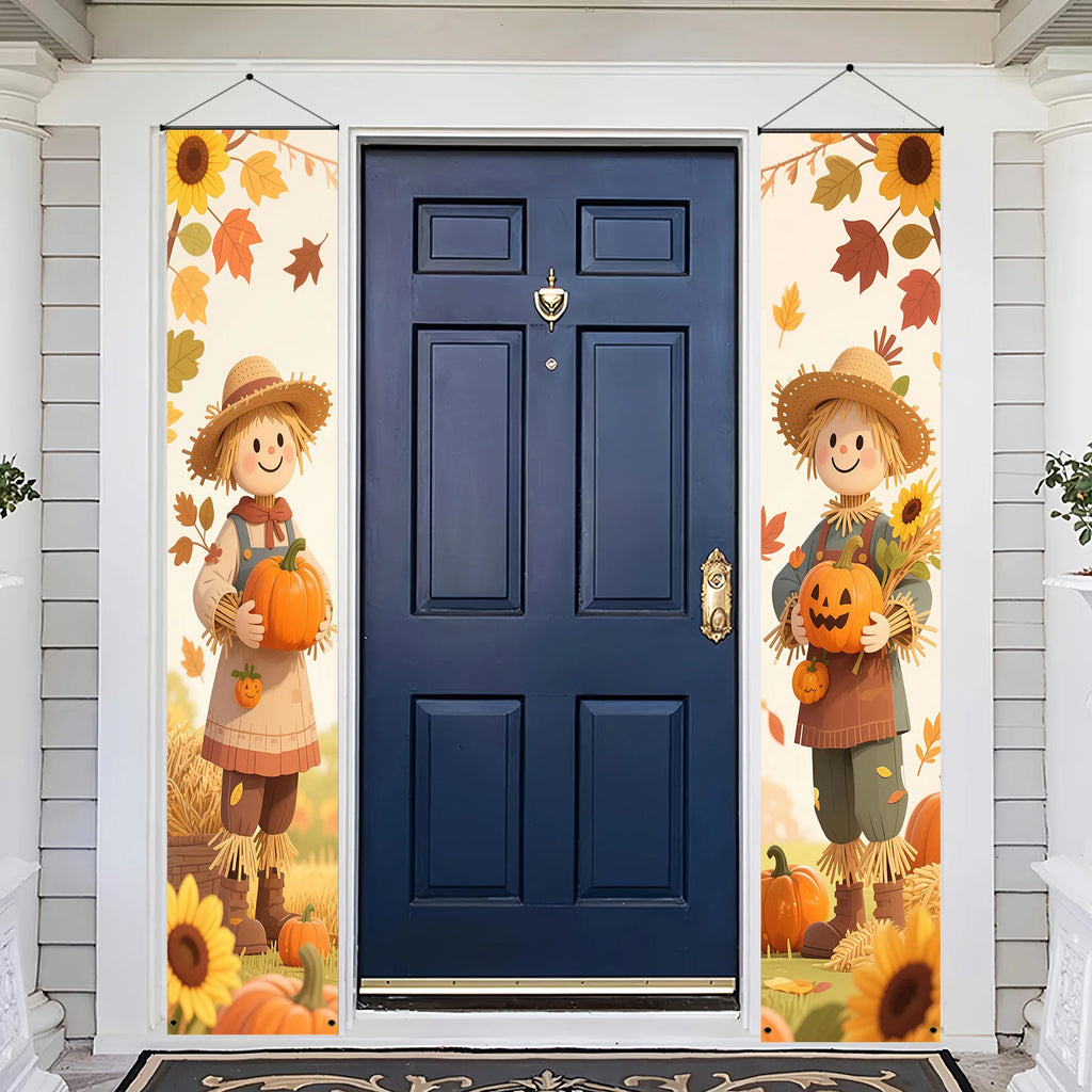 Fall Thanksgiving Banner Pumpkin Scarecrow Outdoor Wall Hanging