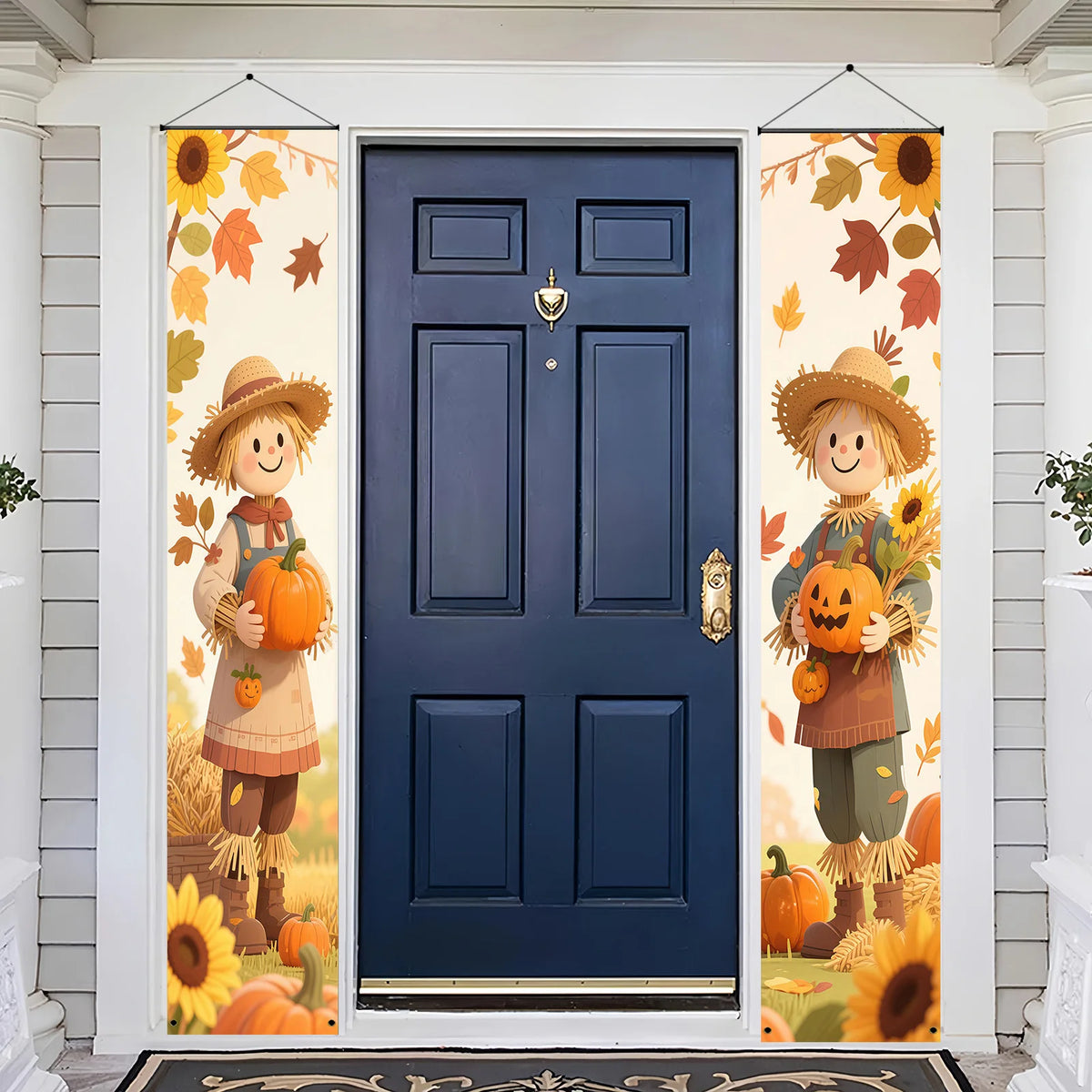 Fall Thanksgiving Banner Pumpkin Scarecrow Outdoor Wall Hanging