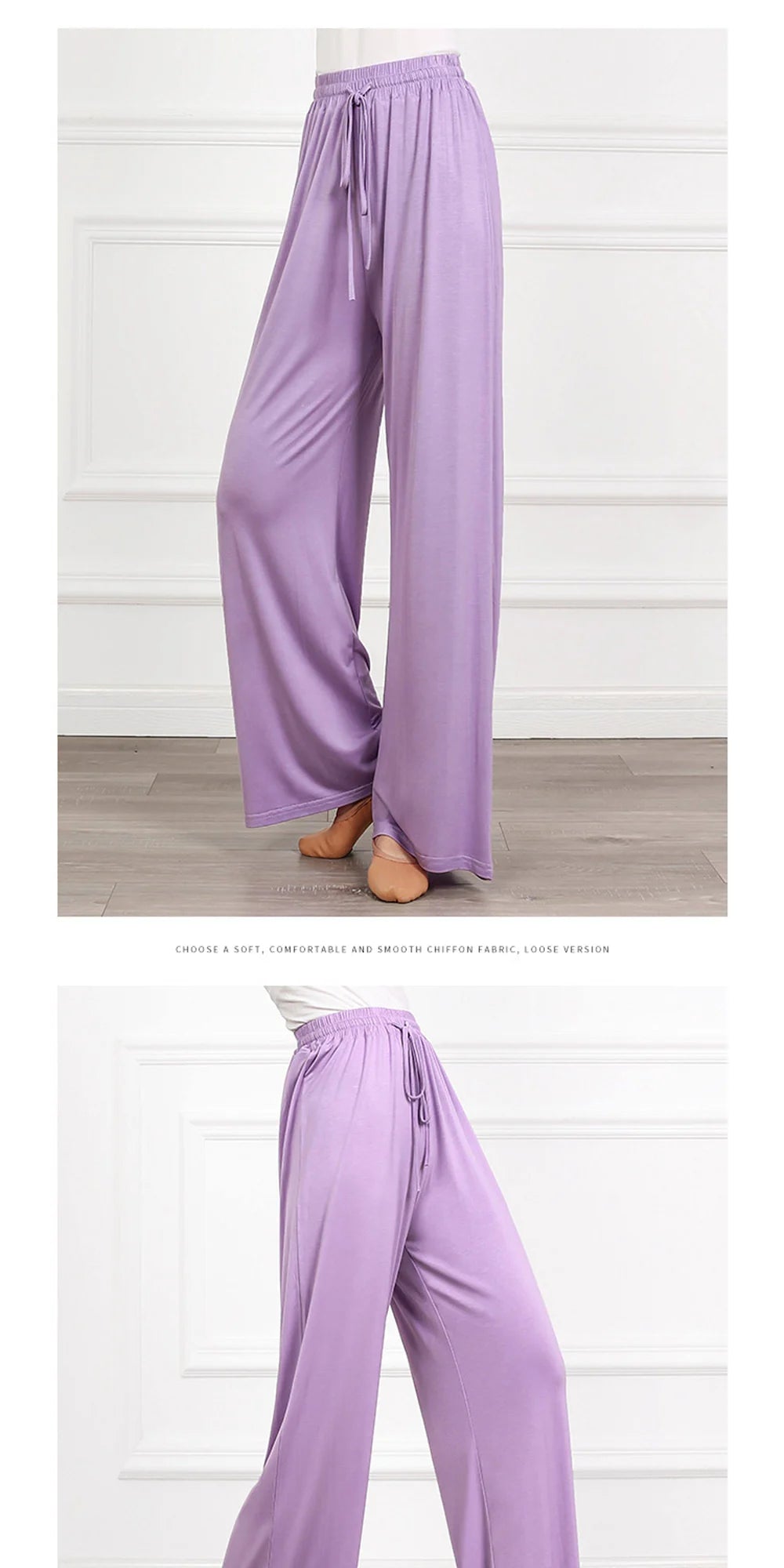 Women's soft ice silk wide leg pants High waist loose comfortable straight leg casual pants suitable for outdoor black pants