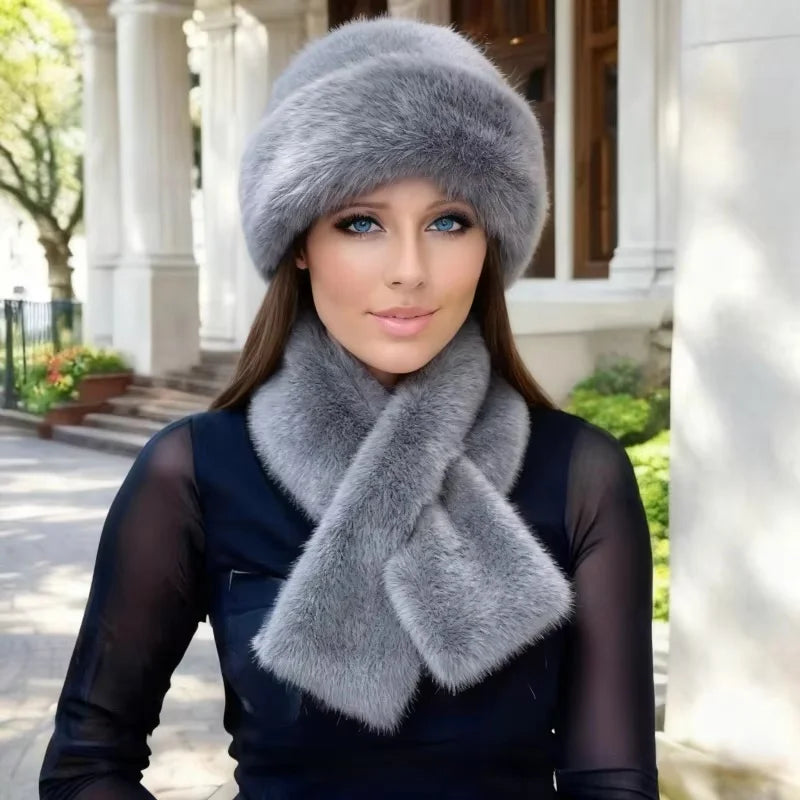 Faux Fur Bucket Hat & Scarf Set – Plush Winter Matching Set for Women
