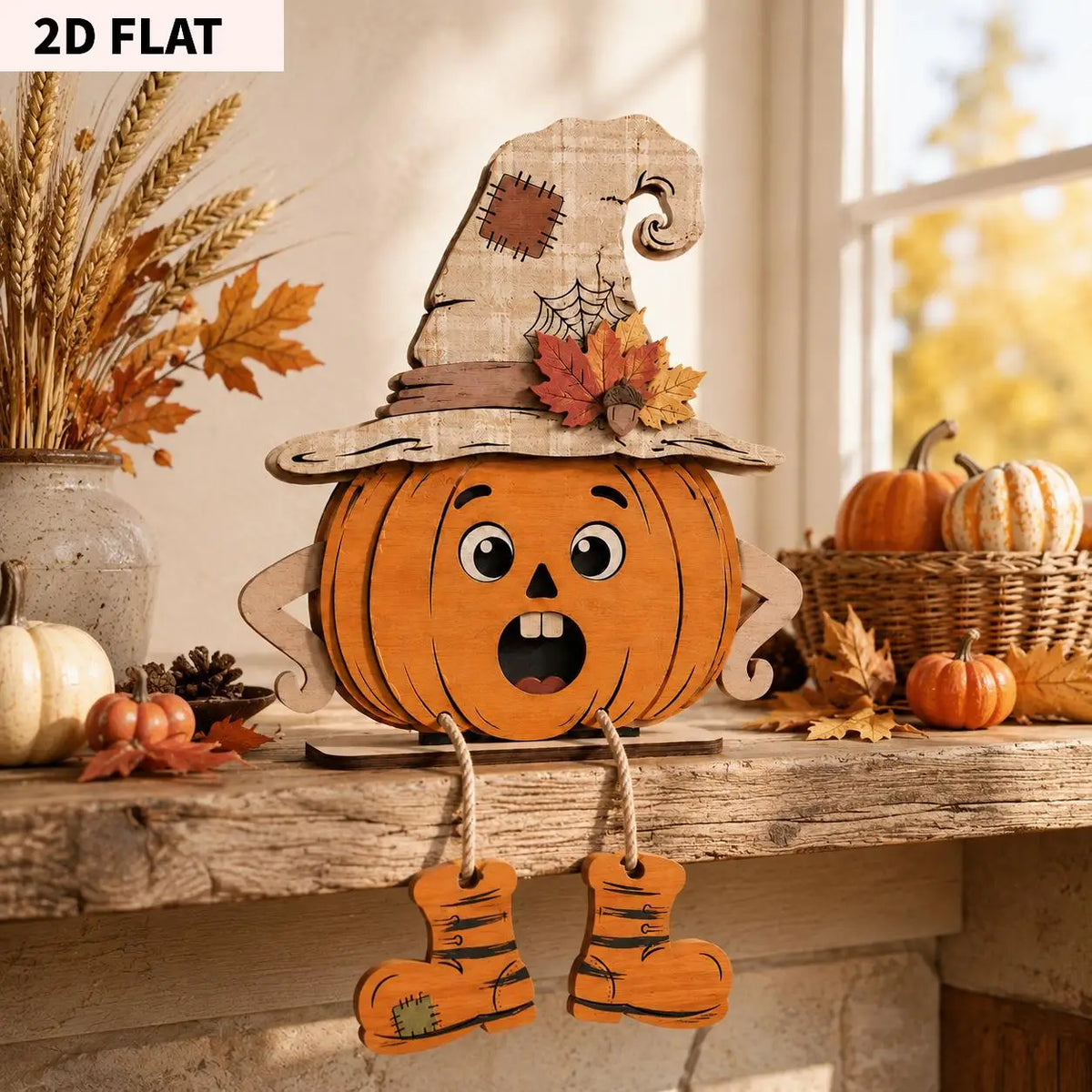 2D Flat, Halloween Decor Autumn Wooden Decorative Plaques