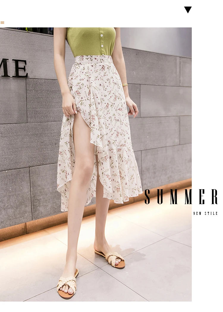 Summer Beach Skirt for Women Floral Print Gown