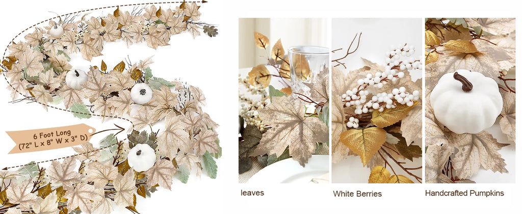 1.75m Maple Leaf Pumpkin Berry garland - Thanksgiving Harvest decoration