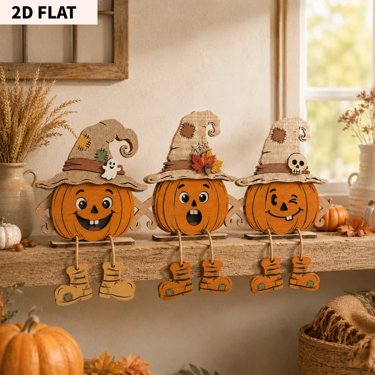 2D Flat, Halloween Decor Autumn Wooden Decorative Plaques