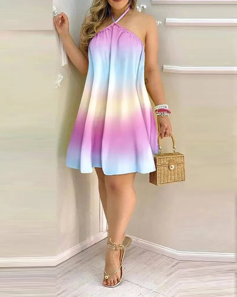 Women's 2026 Bohemian Printed Halter Strap A-line Dress, Suitable for Spring and Summer Beach Vacation Outfits.