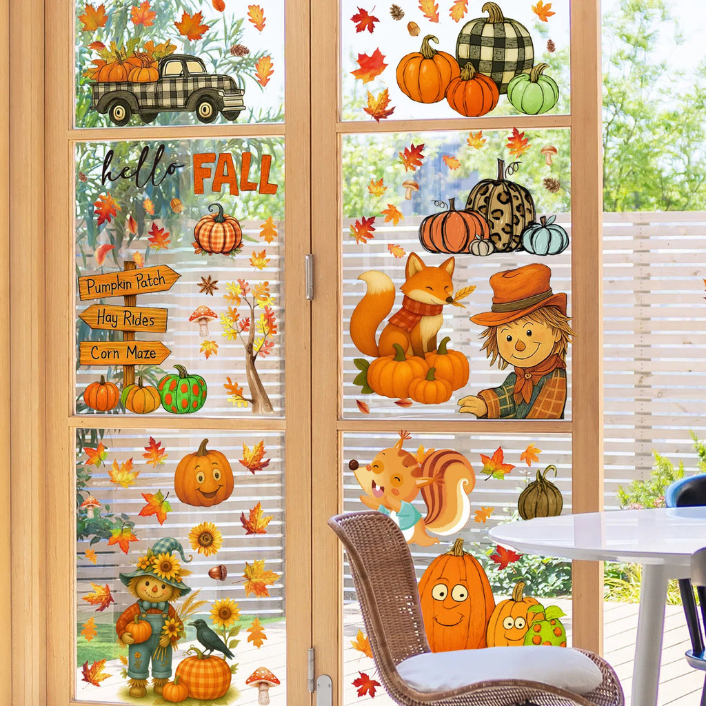 Fall Window Clings Autumn Reusable Thanksgiving Decor