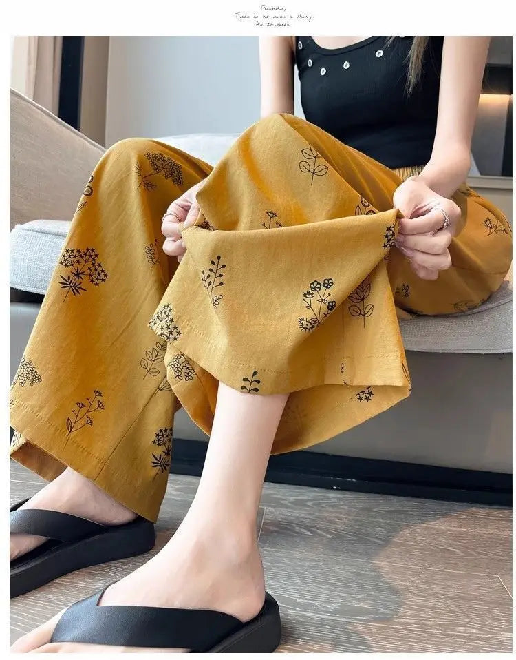 Women's Retro Comfortable Pants Printed Thin Office Lady Fashion New Arrival Trendy Breathable