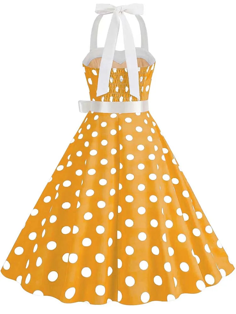 Women's Vintage Polka Dot Party Dress with Belt – 50s/60s Retro Charm