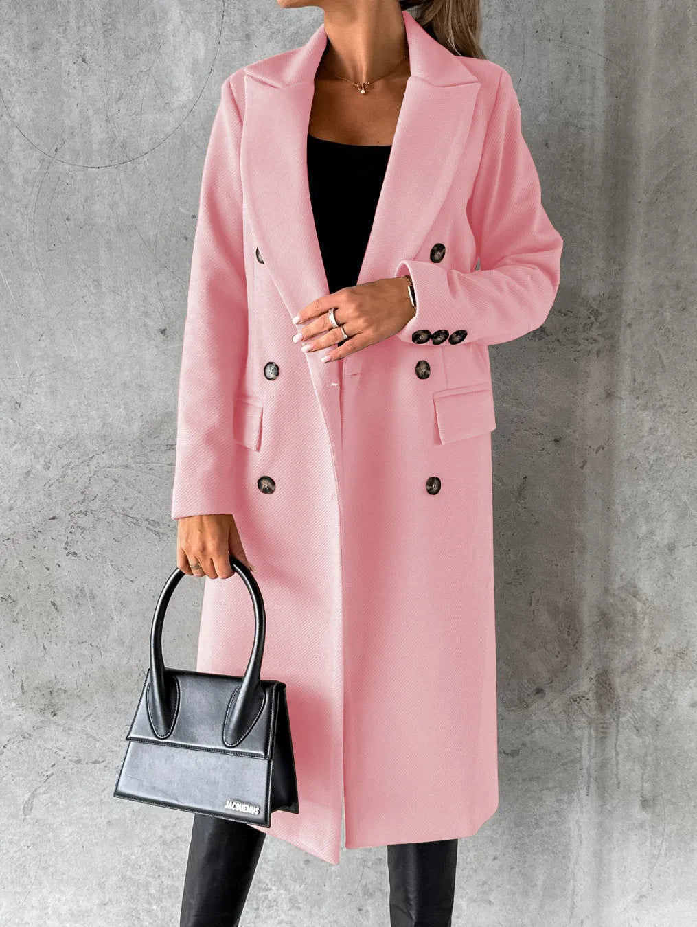 Women Wool Coats Long Jacket Double Breasted Turn Down Collar Woolen Overcoat Autumn Winter Vintage Office Lady Outerwear