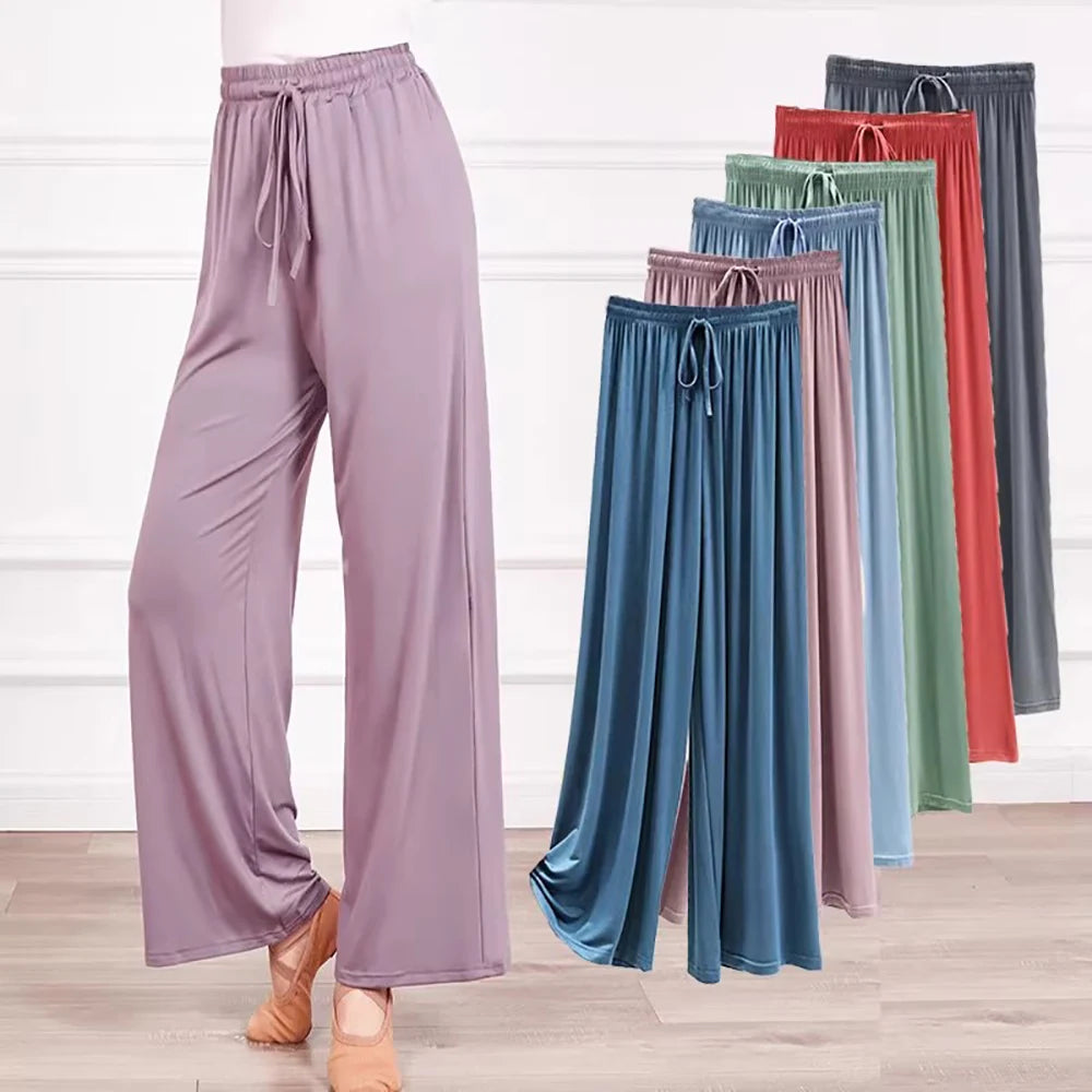 Women's soft ice silk wide leg pants High waist loose comfortable straight leg casual pants suitable for outdoor black pants