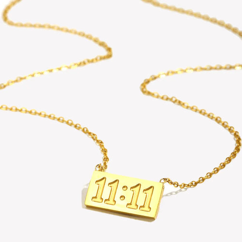 11:11 Make a wish Square Pendant Necklace for Woman Stainless Steel Gold Silver Color Necklace