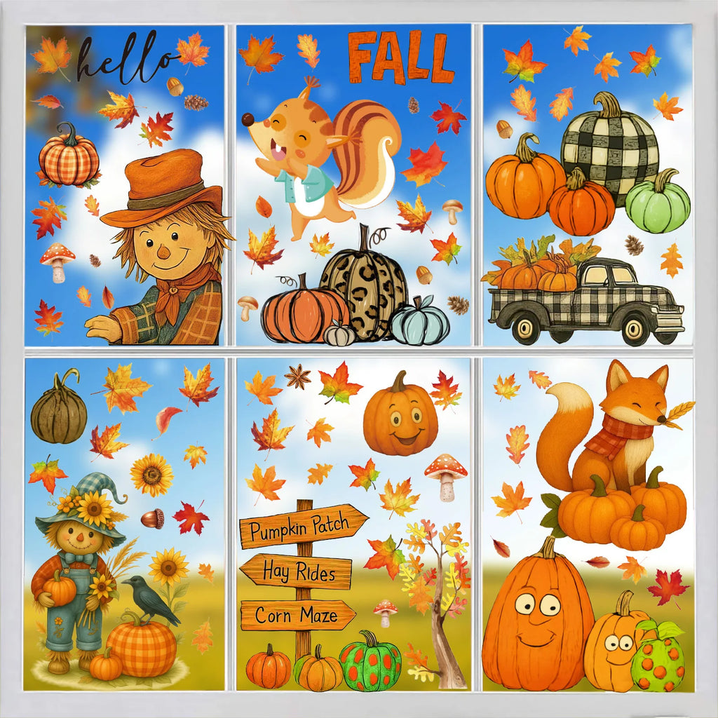Fall Window Clings Autumn Reusable Thanksgiving Decor