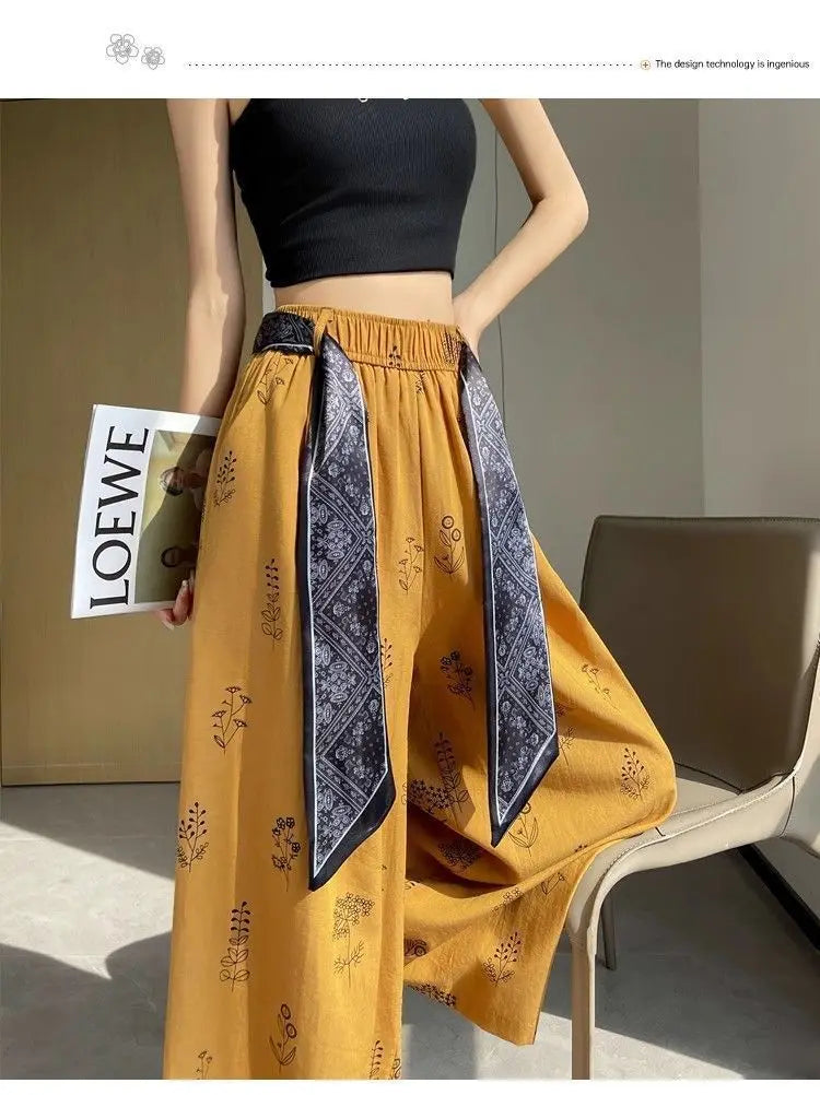 Women's Retro Comfortable Pants Printed Thin Office Lady Fashion New Arrival Trendy Breathable
