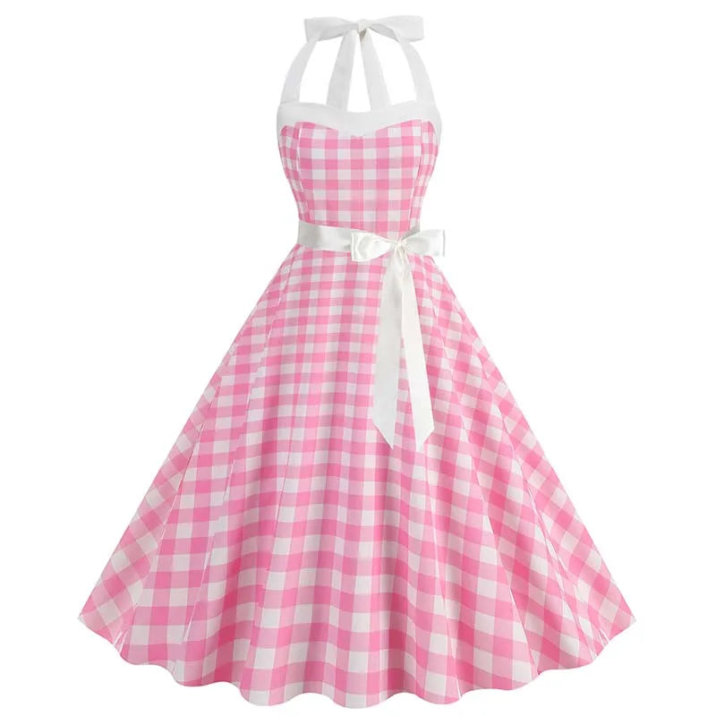 Women's Vintage Polka Dot Party Dress with Belt – 50s/60s Retro Charm