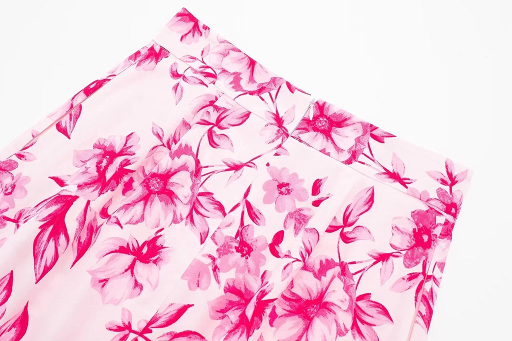 Sweet Pink Floral Print, Pleated Skirt (FREE SHIPPING)