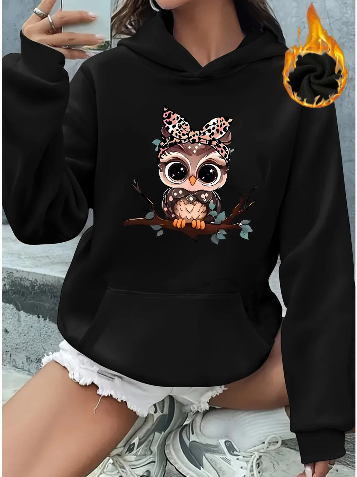 Women's Cartoon Owl Graphic Hoodie – Cute, Cozy & Personality-Packed