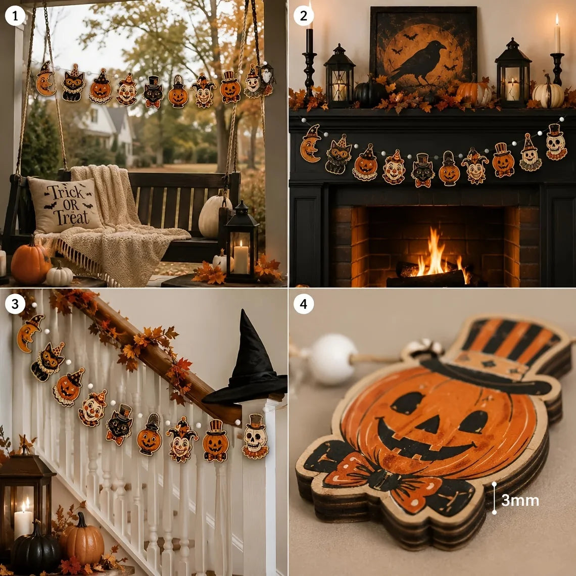 10 vintage Halloween wooden banners