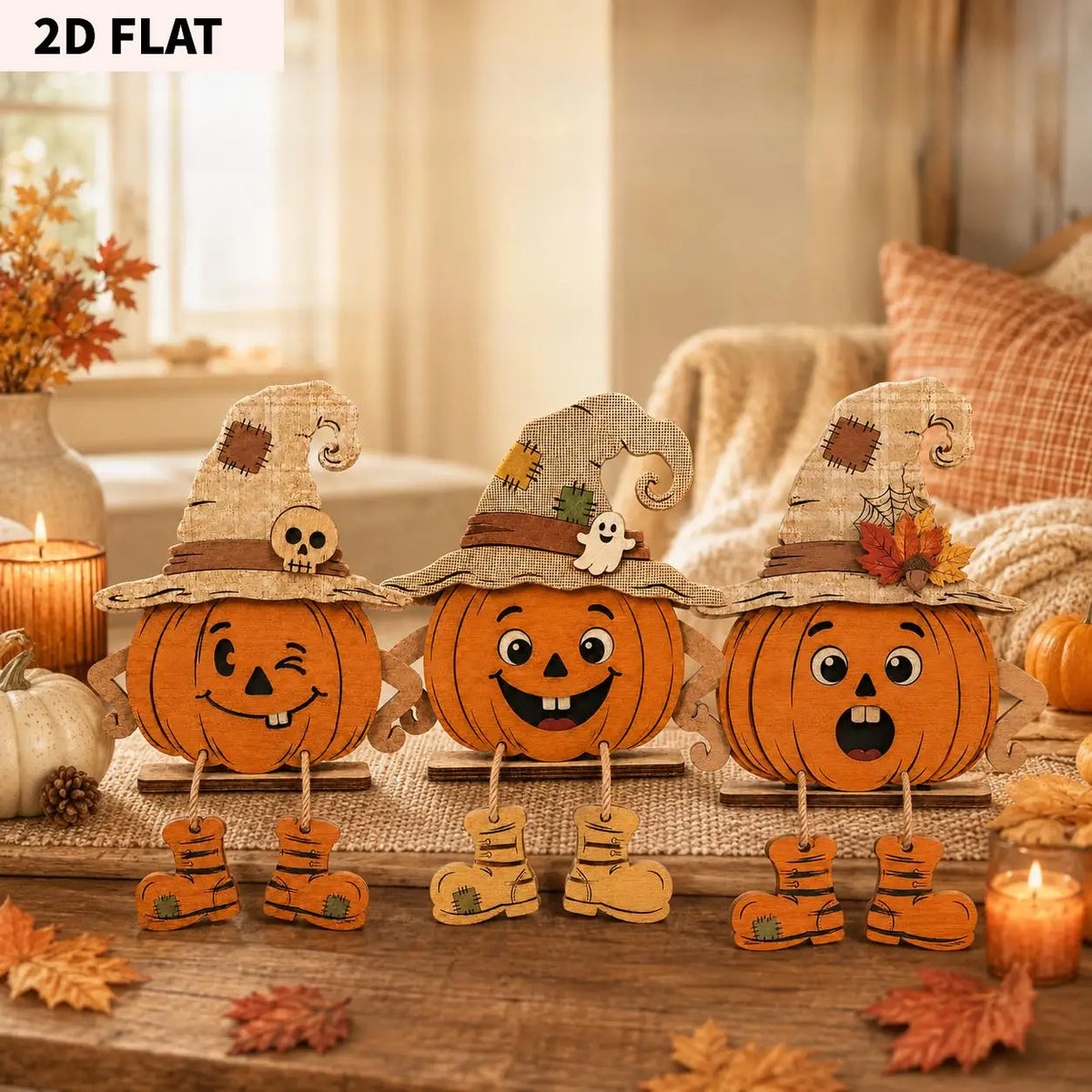 2D Flat, Halloween Decor Autumn Wooden Decorative Plaques