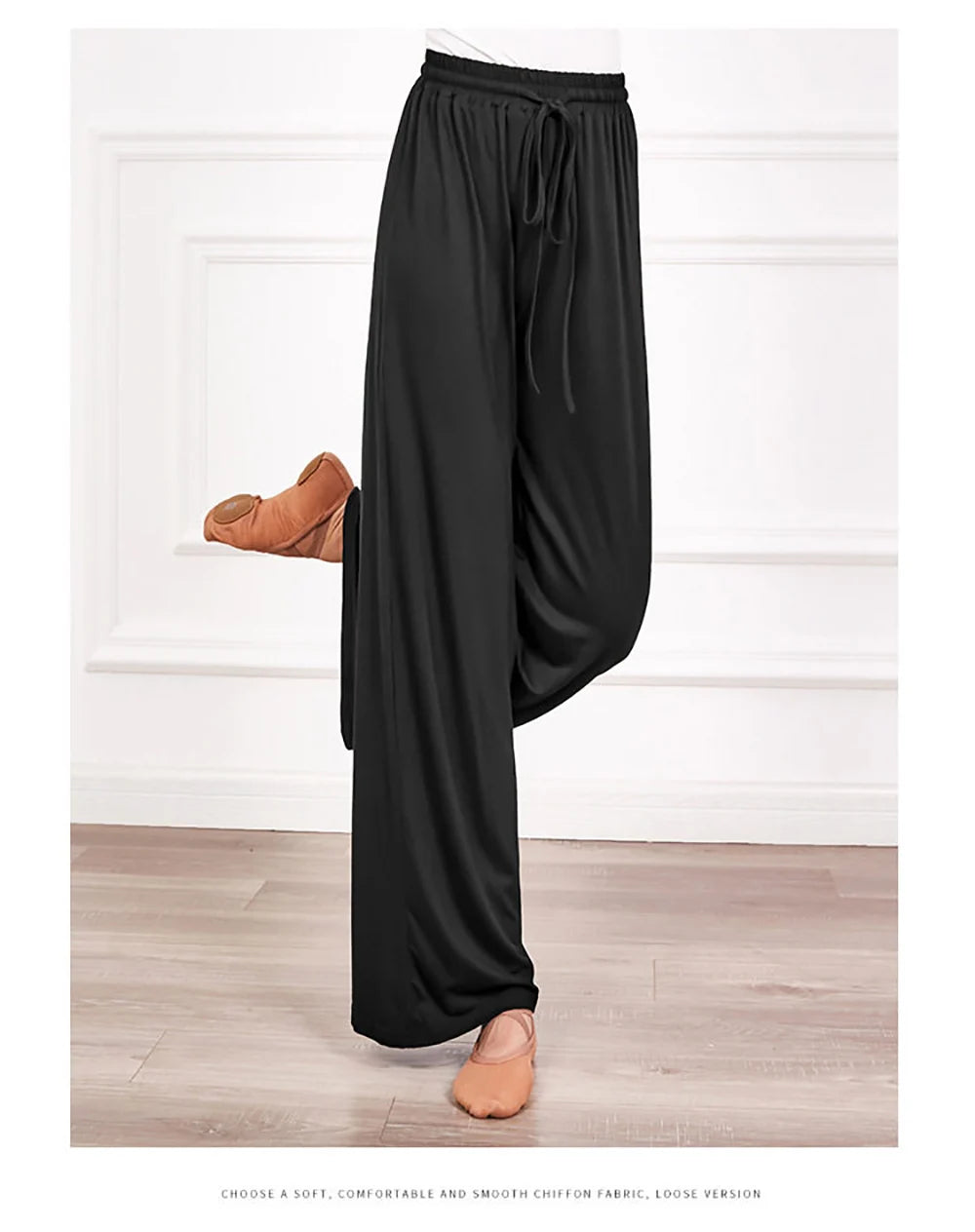 Women's soft ice silk wide leg pants High waist loose comfortable straight leg casual pants suitable for outdoor black pants