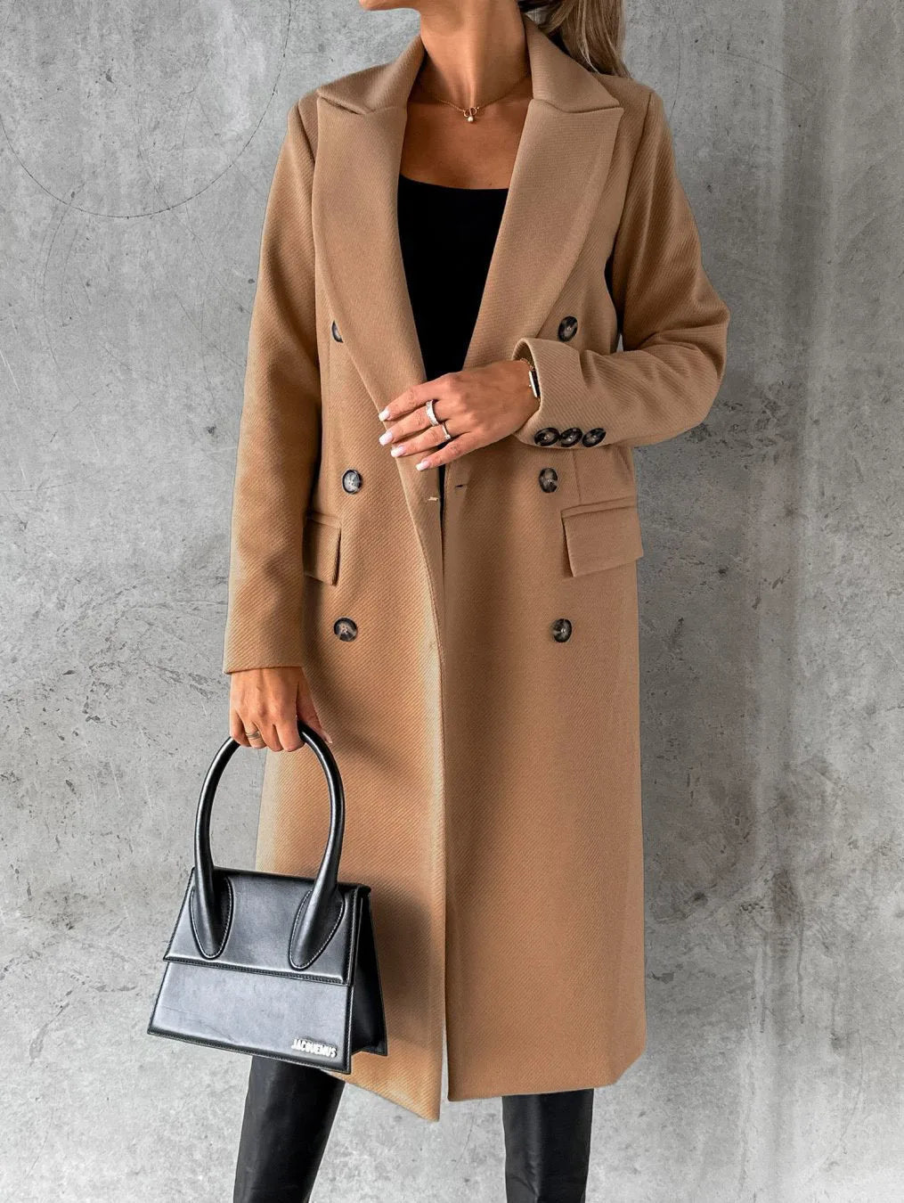 Women Wool Coats Long Jacket Double Breasted Turn Down Collar Woolen Overcoat Autumn Winter Vintage Office Lady Outerwear