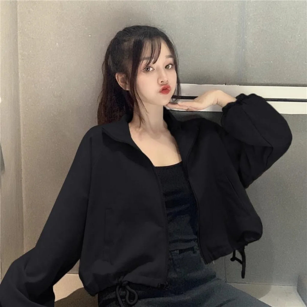 Clothes for Thin Style Women Sweatshirts Y2k Sweatshirt Solid Color Zip Hoodie Clothing Female Versatile Trend Streetwear