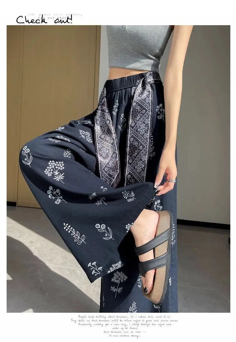 Women's Retro Comfortable Pants Printed Thin Office Lady Fashion New Arrival Trendy Breathable