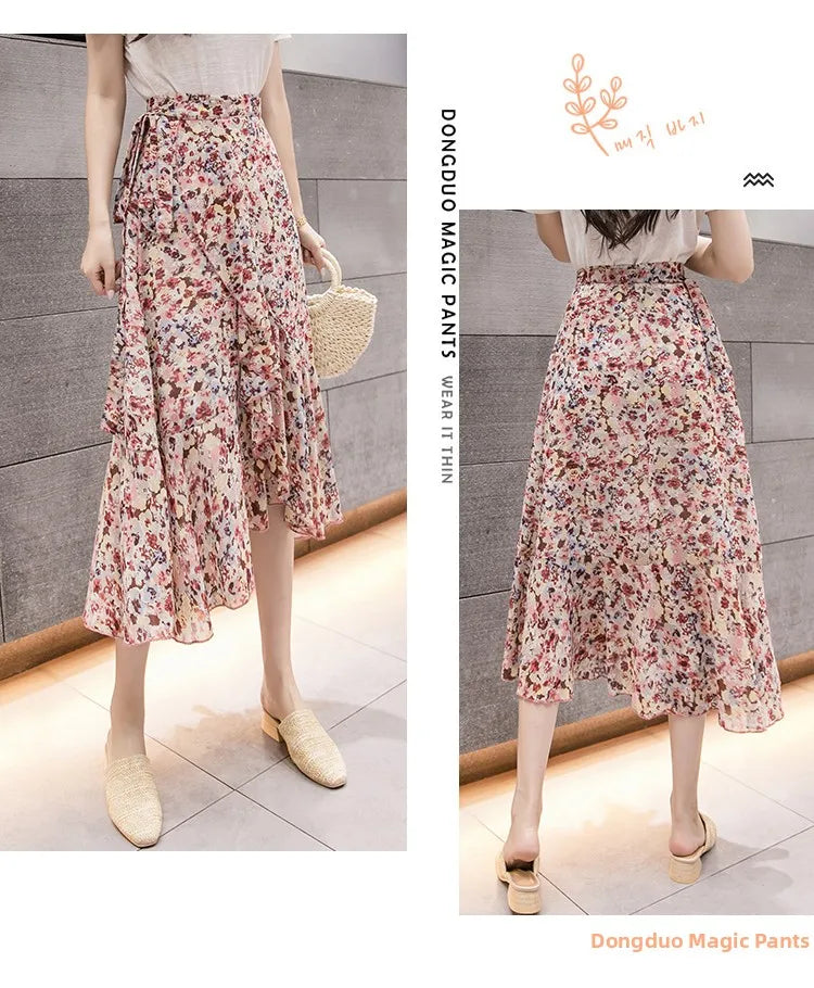 Summer Beach Skirt for Women Floral Print Gown